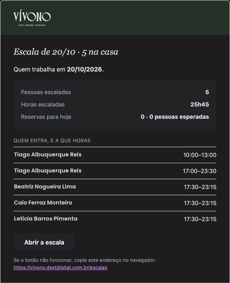 E-mail diário de escala enviado pelo sistema, com a marca do restaurante